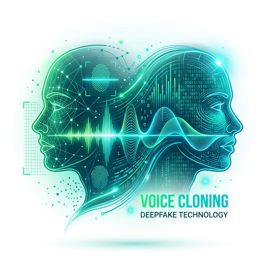 Decorative illustration representing voice cloning and deepfakes